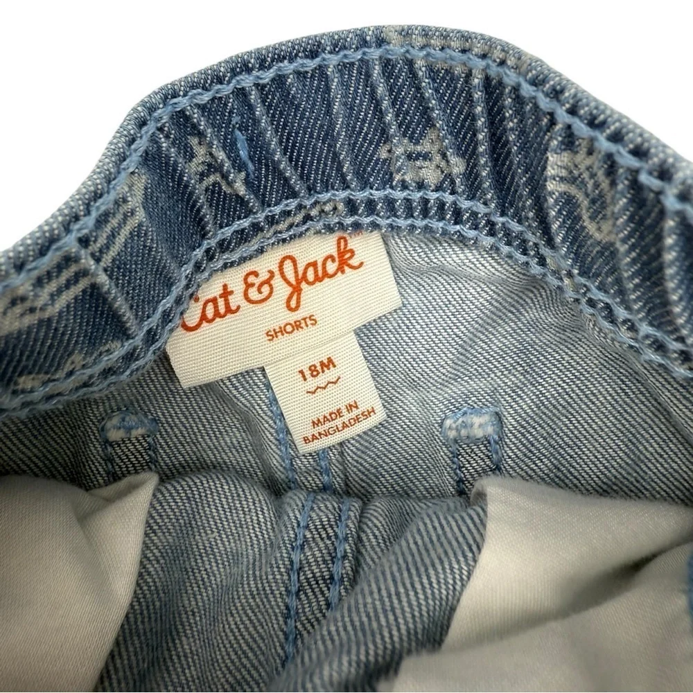 Cat & Jack Short Sleeve Denim Button-Down Shirt Pull On Shorts Set Medium Wash
